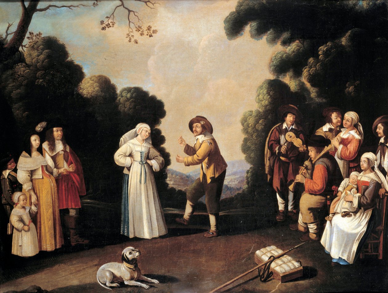 Village dance scene probably at a wedding party, a pregnant woman on the left. 17th century Avignon, Musee Calvet by French School