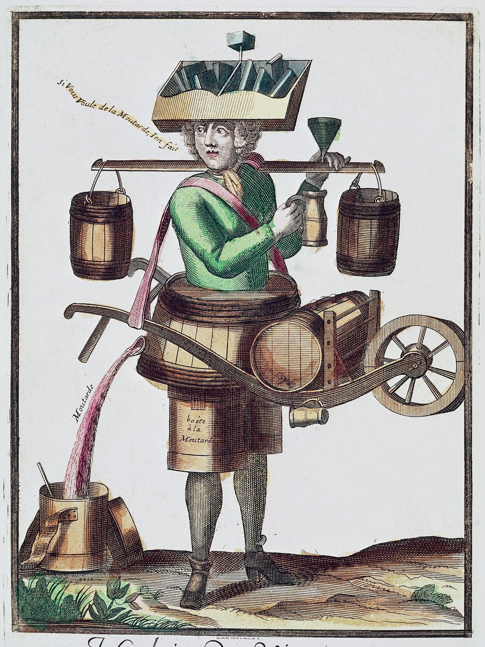 Vinegar manufacturer, colored engraving, France by French School