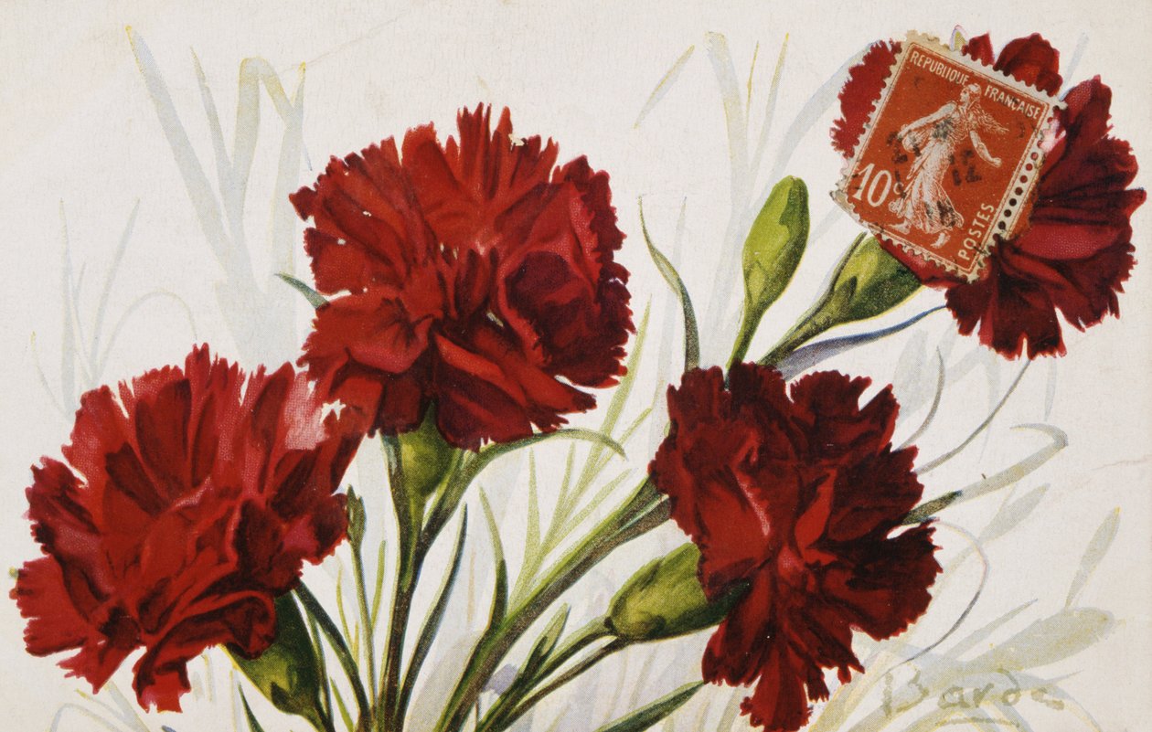 Vintage French postcard with floral decorations by French School
