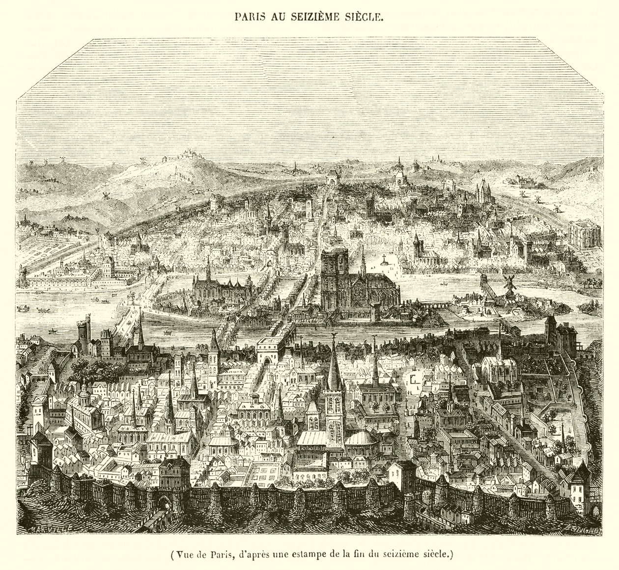 View of Paris, from a Print of the Late Sixteenth Century by French School