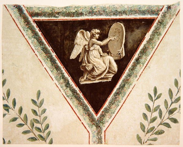 Wallpaper detail depicting a panel with an angel by French School