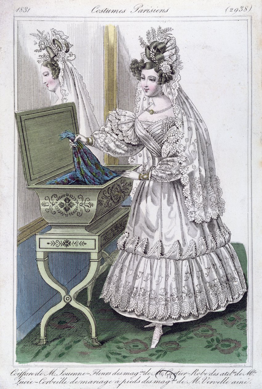 Wedding dress, fashion plate from Costumes Parisiens by French School