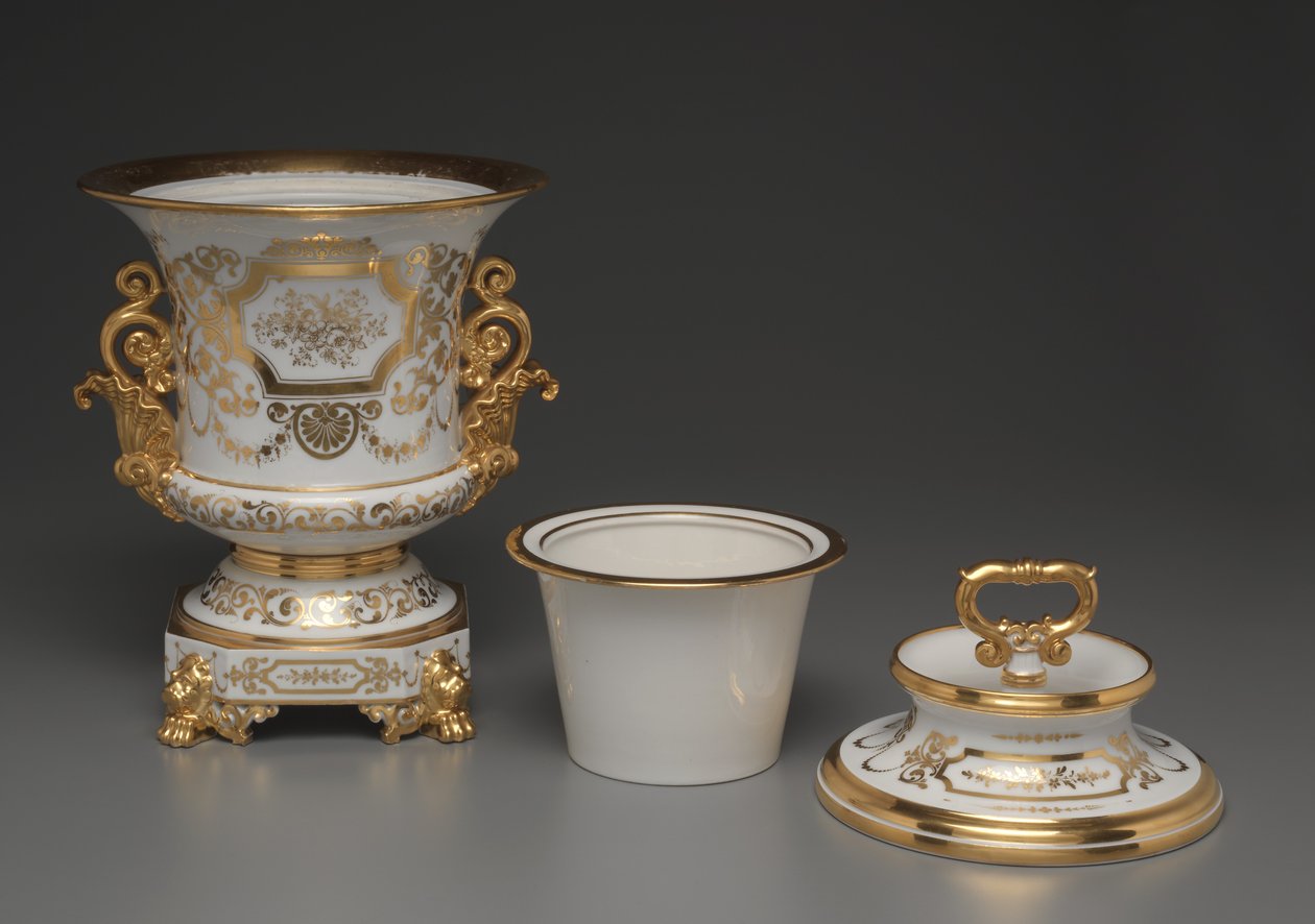 White and Gold Covered Ice Cream Pail by French School