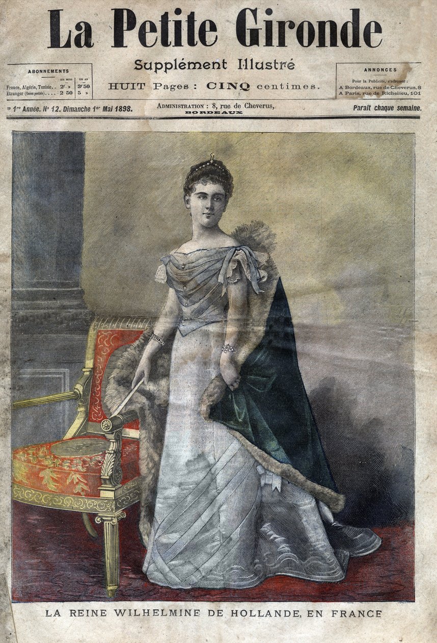 Wilhelmine of Orange-Nassau (1880-1962), Queen of the Netherlands from 1890 to 1948, daughter of William III, she abdicated in favor of her daughter Juliana. Cover of 