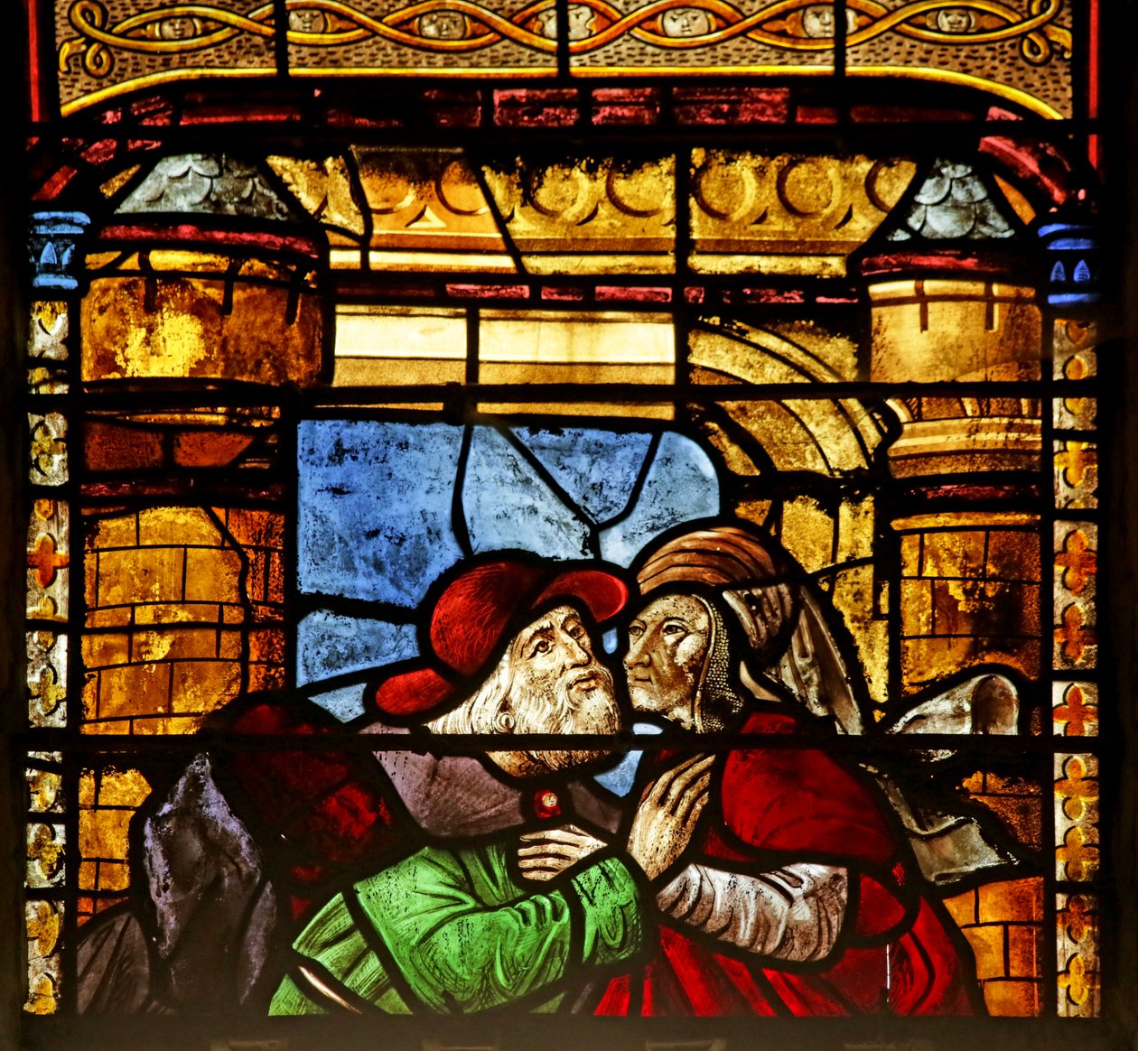 Window depicting Saint Anne and Joachim at the Golden Gate by French School