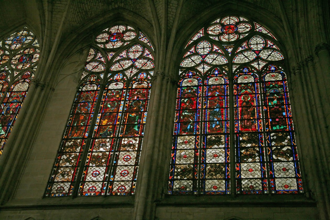 Window depicting the north side of the choir with the clerestory band stained glass windows by French School