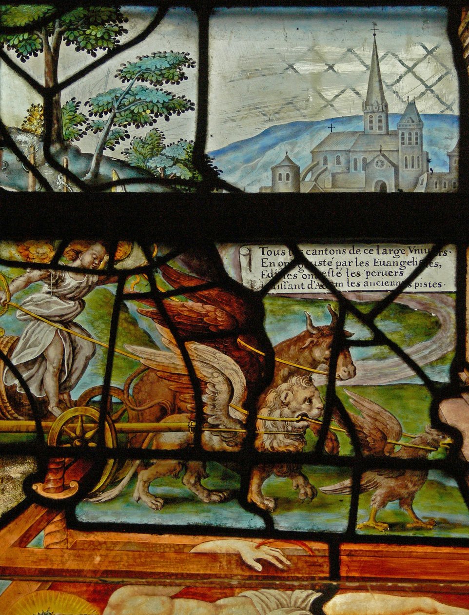 Window in the Charnier Depicting a Detail from the Mystic Wine Press by French School