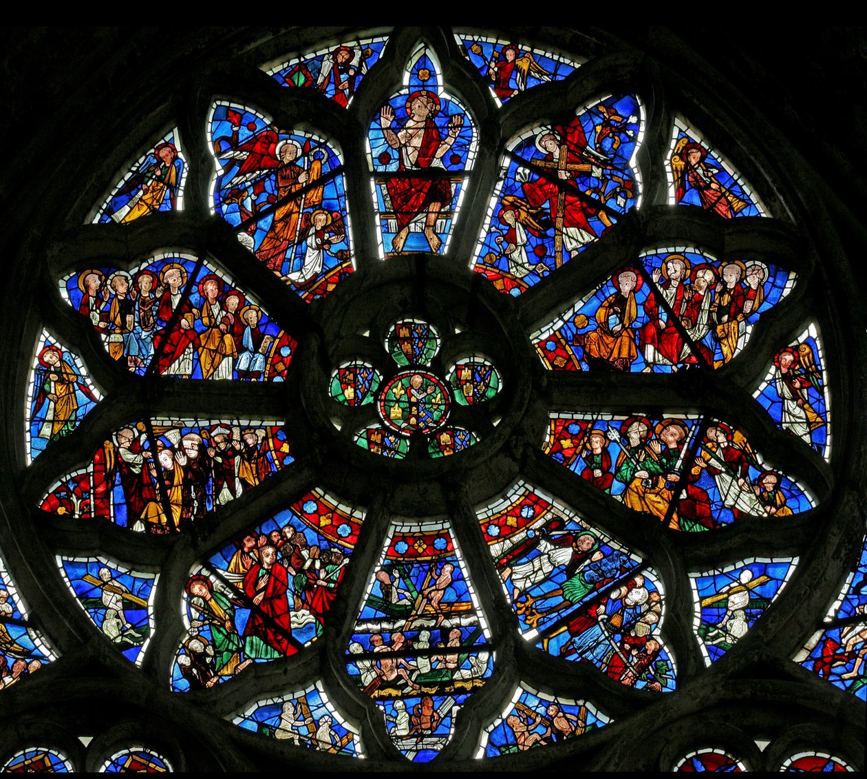 Window depicting the Last Judgement (rose window - internal) by French School