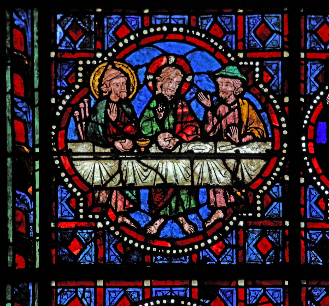 Window depicting a Resurrection scene: the supper at Emmaus by French School