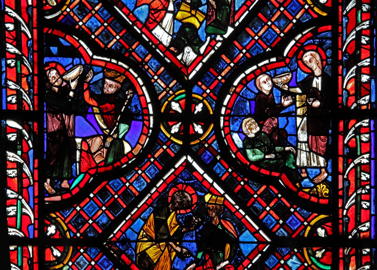 Window depicting scenes from the legend of St John: the saint and the poisoned cup by French School