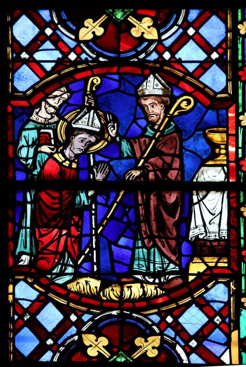 Window depicting St Martin enthroned as a bishop by French School