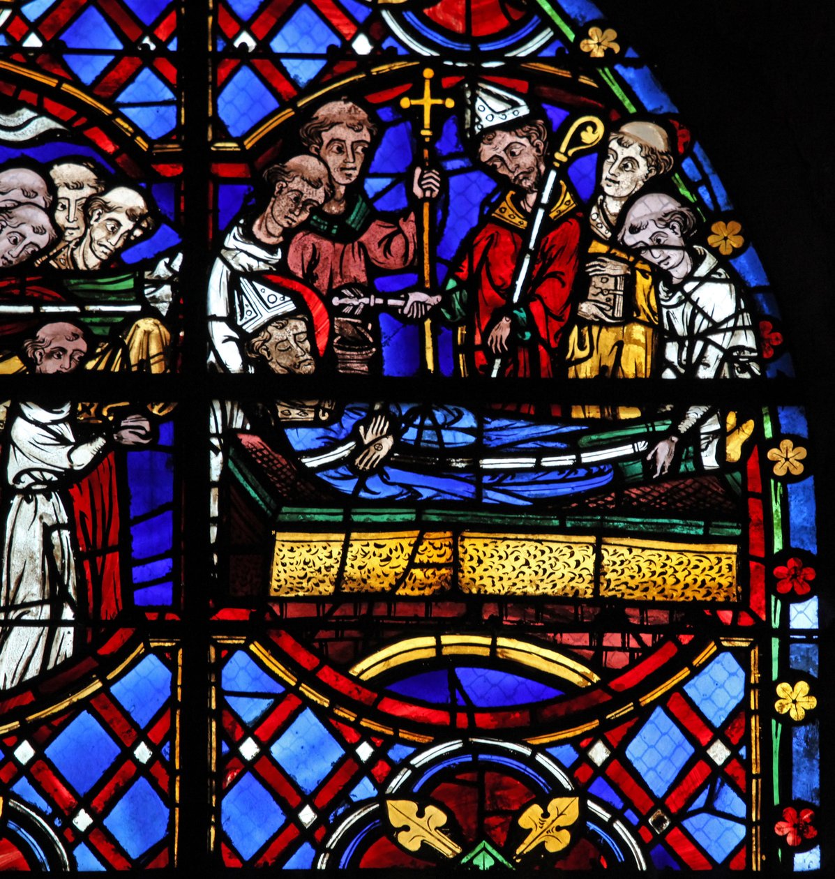 Window depicting the burial of St Martin by French School