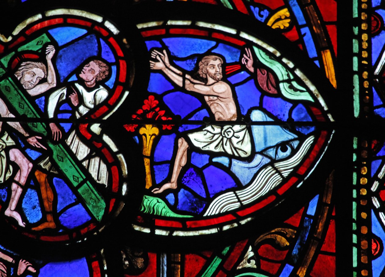 Window depicting Jonah and the whale by French School