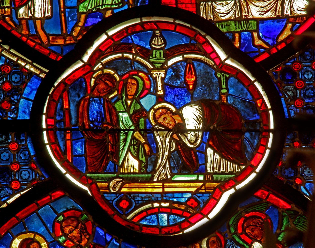 Window depicting St Peter, St James and St John at the Sepulchre of the Resurrection by French School