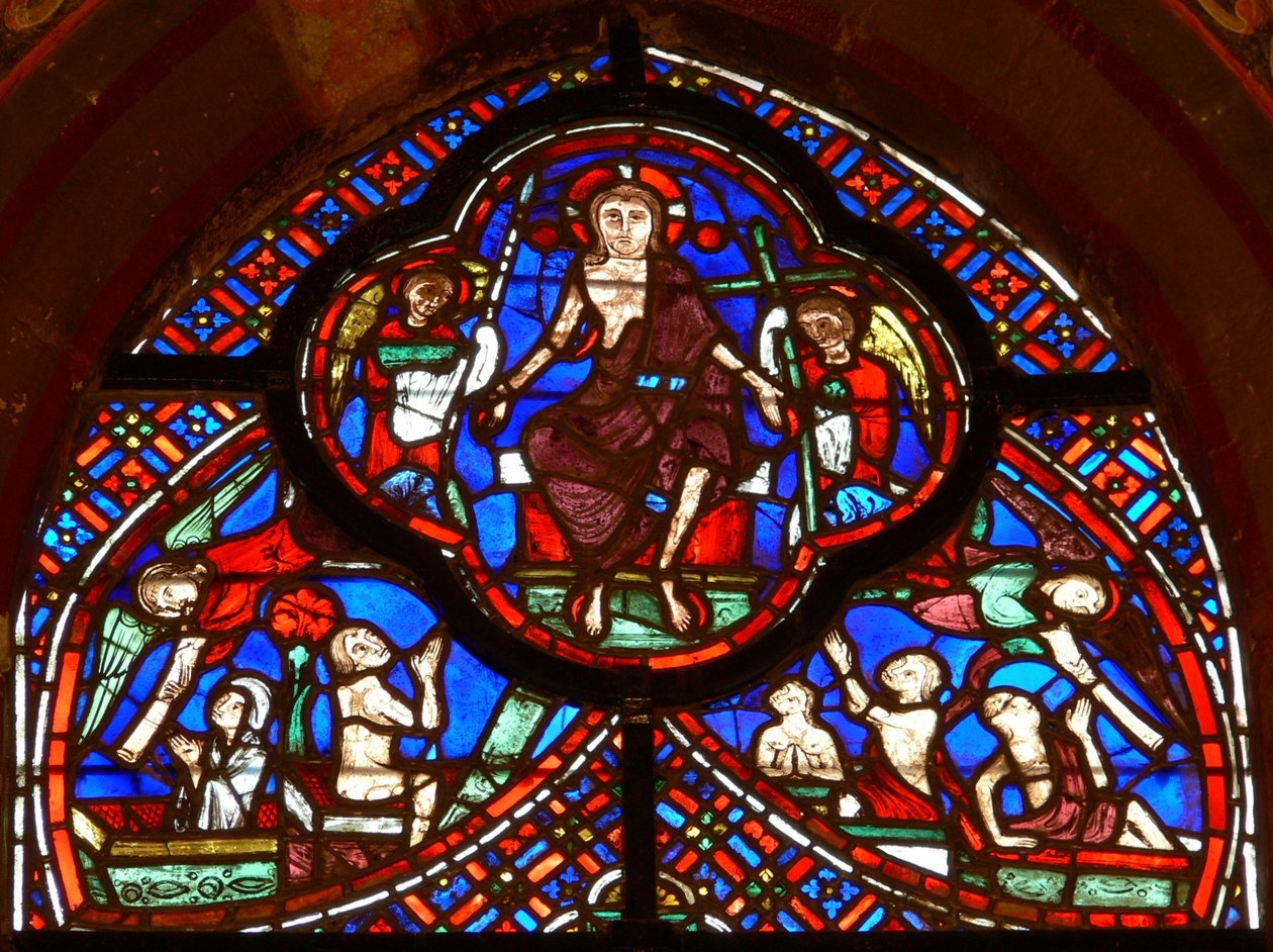 Window depicting the Last Judgement: Christ and angels carrying the instruments of Crucifixion: lance and Cross by French School