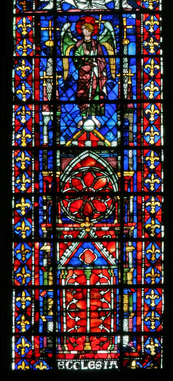 Window w100 depicting the cathedral of Reims by French School