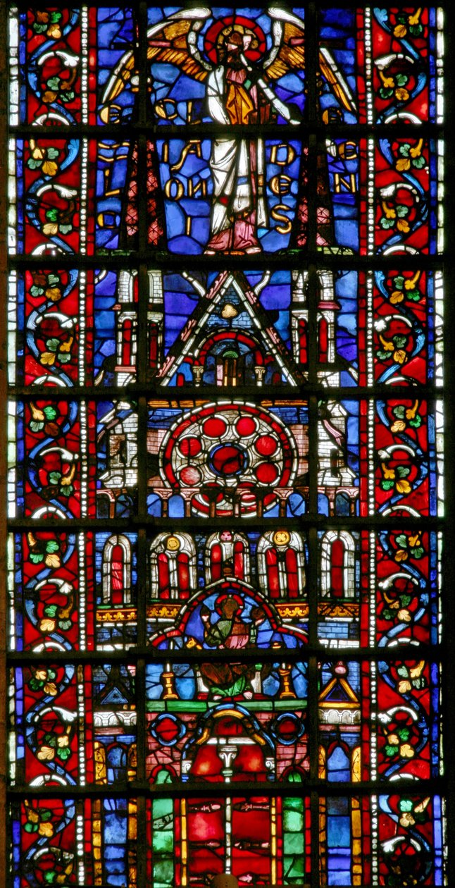 Window w101 depicting the cathedral of Laon by French School