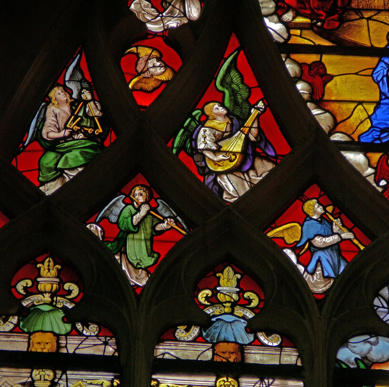 Window depicting musician angels by French School