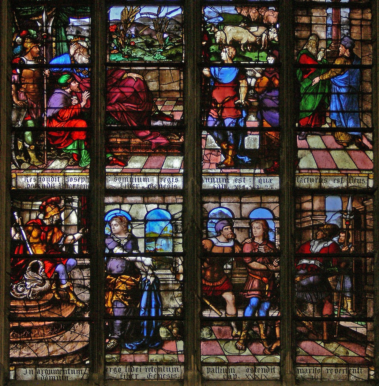 Window depicting Joseph is accused by Potiphar; he explains his dream to Pharaoh by French School