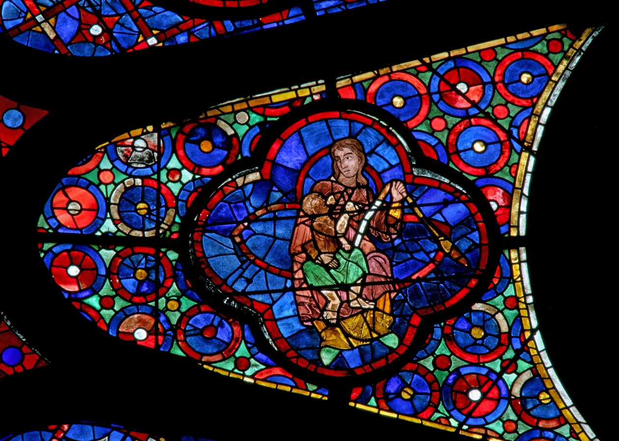 Window w115 depicting Eve feeding her child Seth by French School