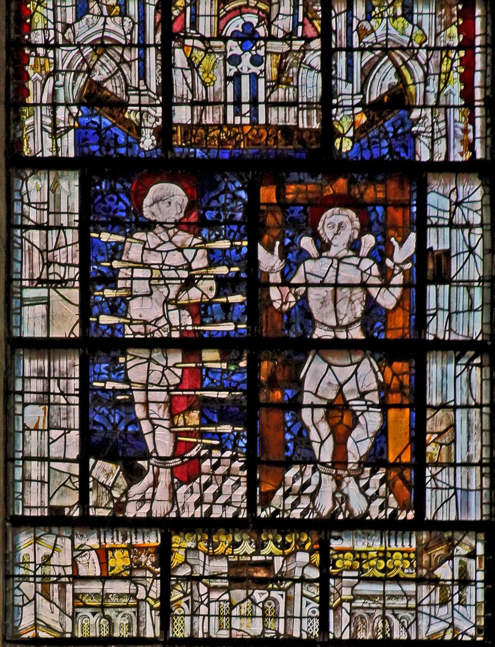 Window w115 depicting St Sebastian and St Quentin by French School