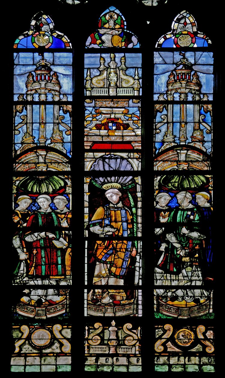 Window depicting seven deacons including Antoine de Crevant by French School