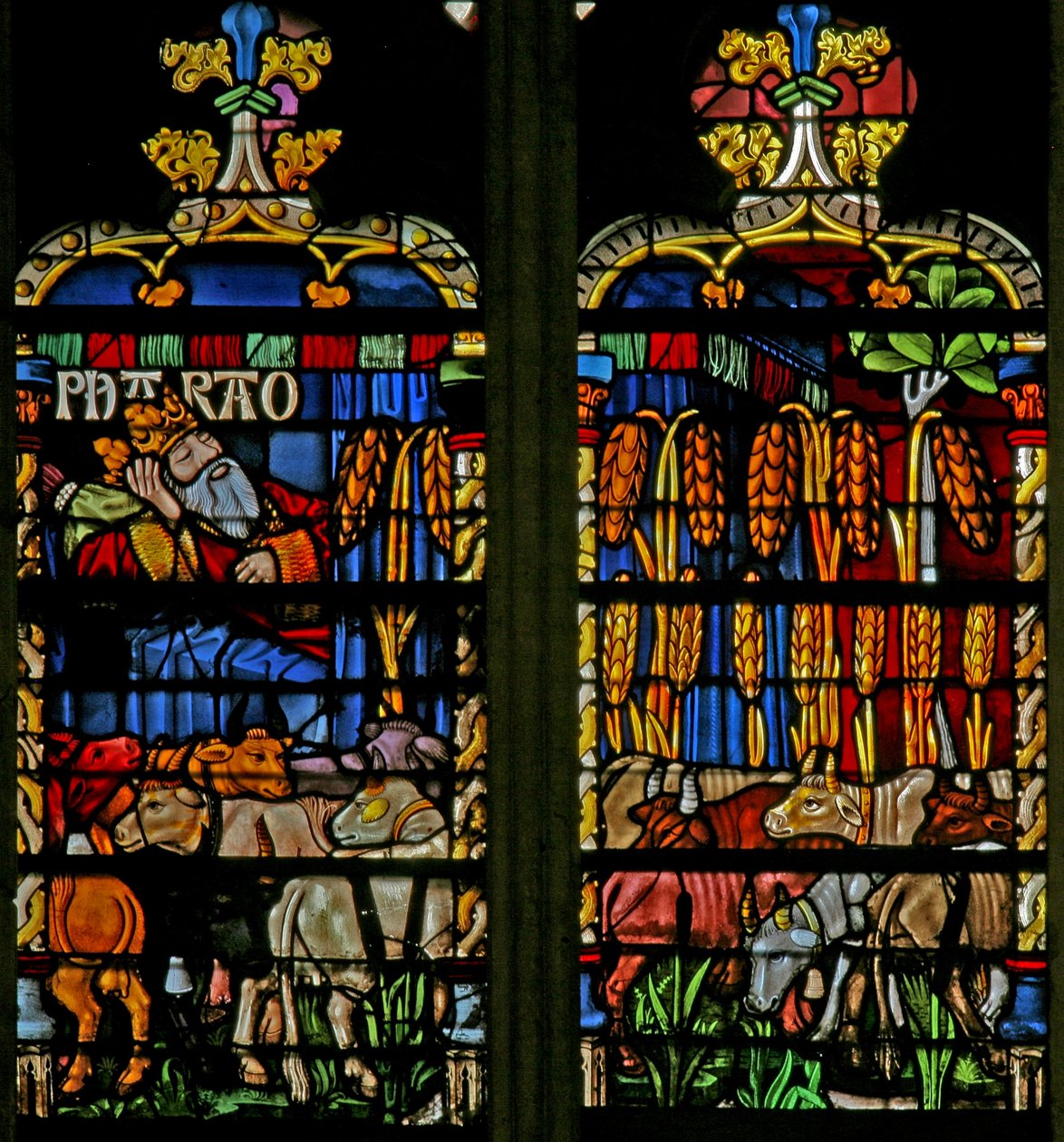 A scene from the story of Joseph: the Pharaoh dreams of the years of plenty by French School