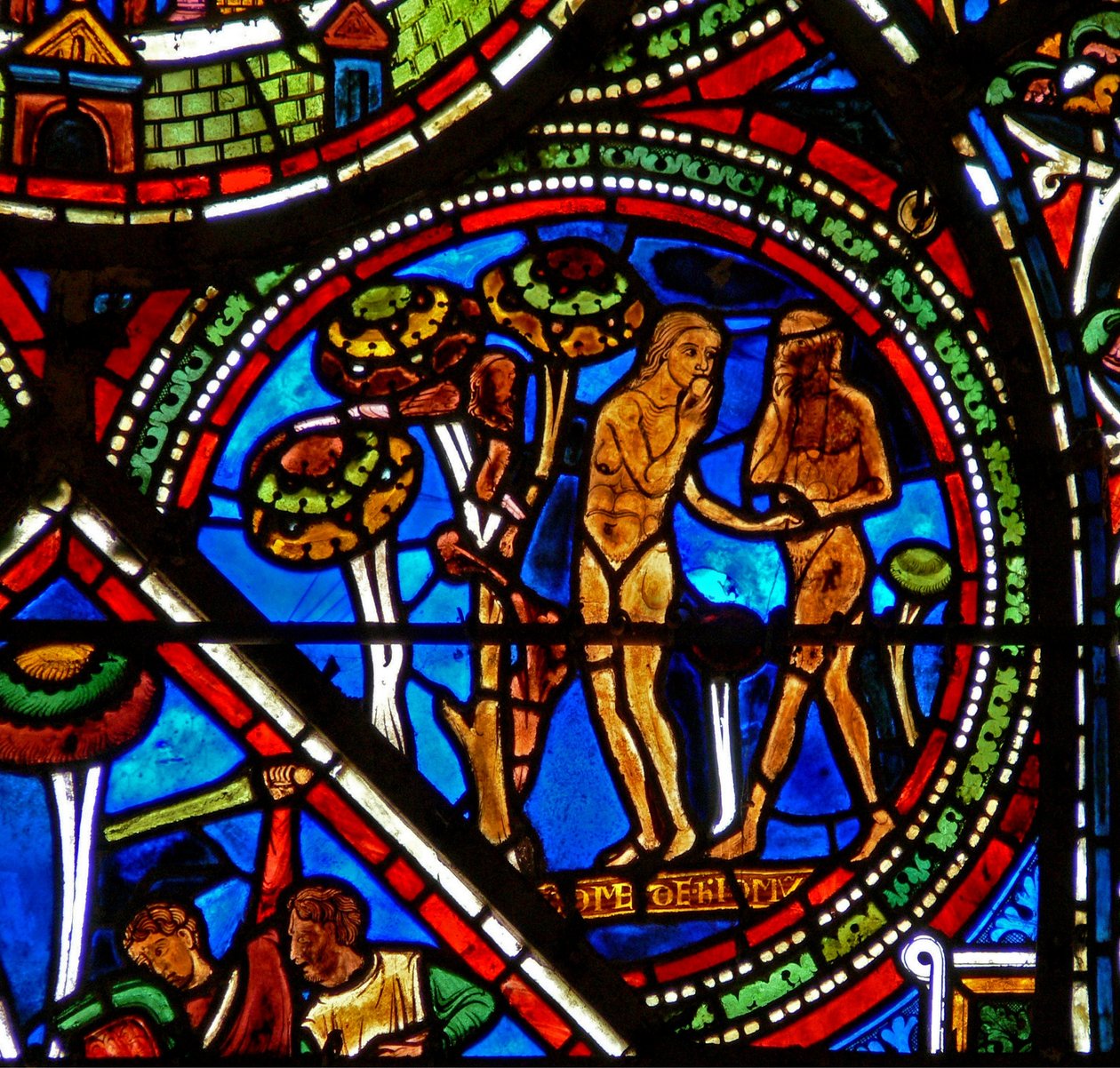 Good Samaritan Window: Adam and Eve Eat the Forbidden Fruit by French School