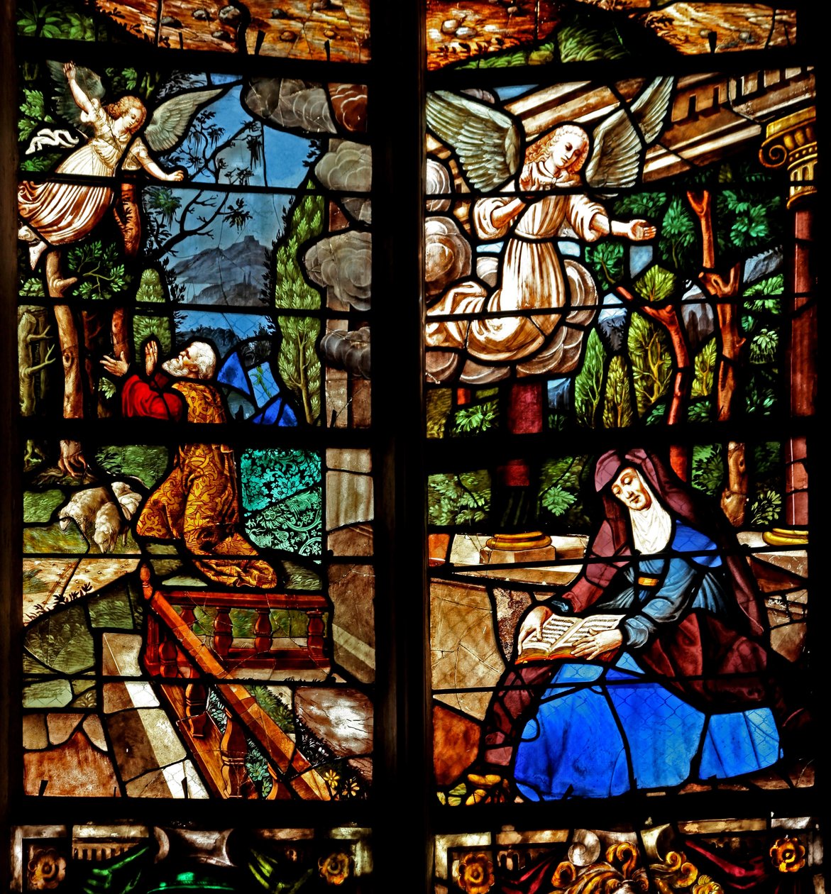 Window depicting the Annunciation to Joachim and St Anne by French School