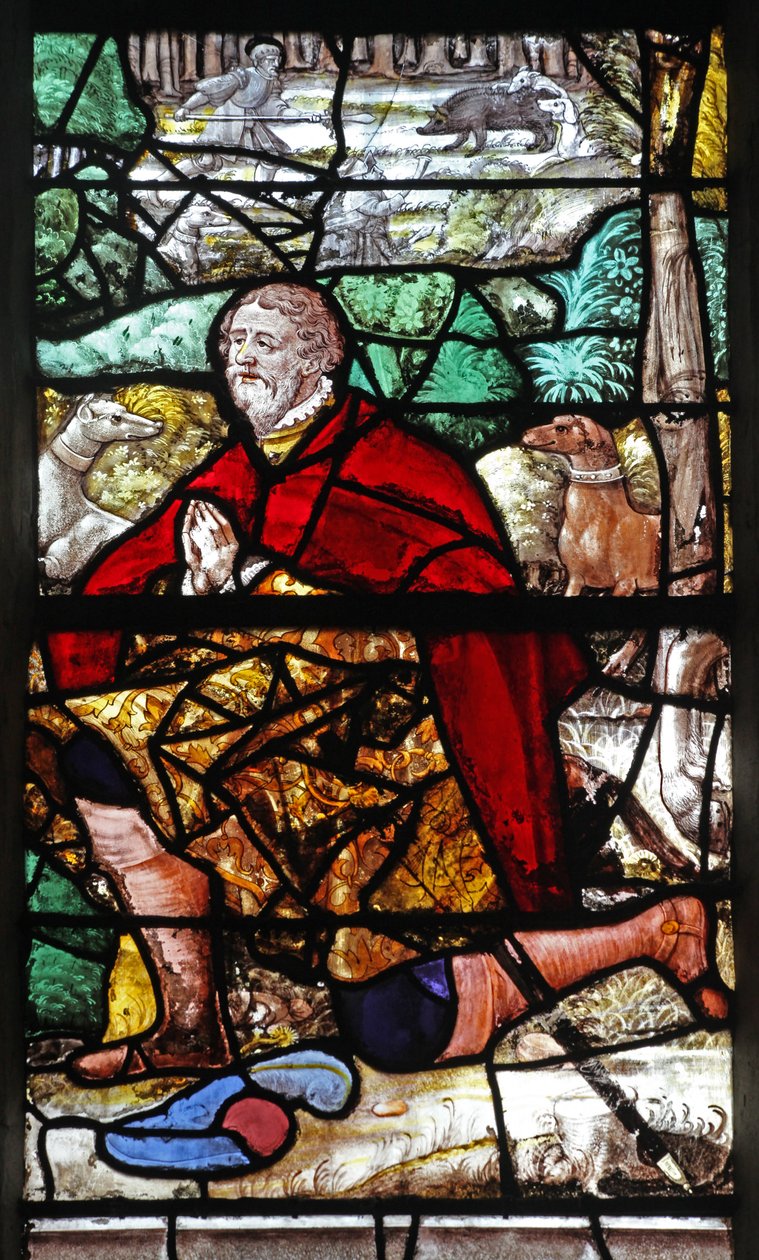 Window depicting St Hubert with His Hounds Kneels Before the Stag by French School
