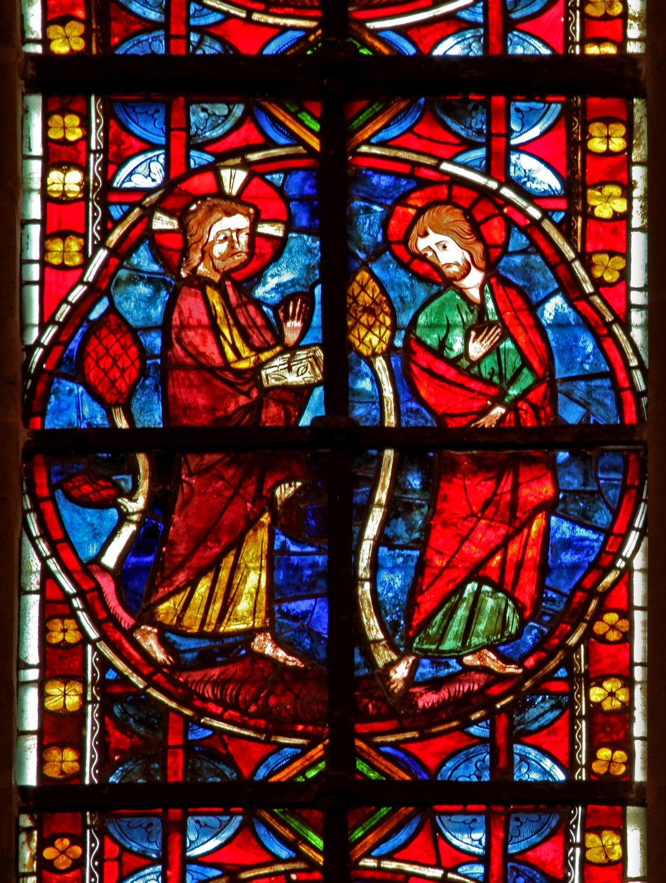 Window depicting St James with Christ by French School