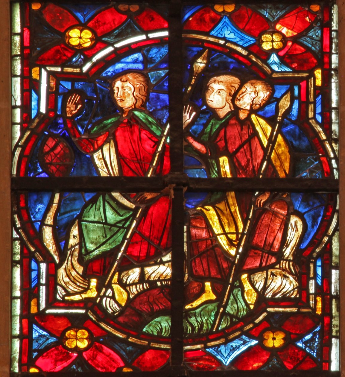 Window depicting soldiers observe St John the Baptist preaching by French School
