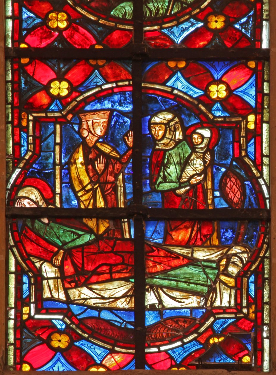 Window depicting the birth of St John the Baptist by French School