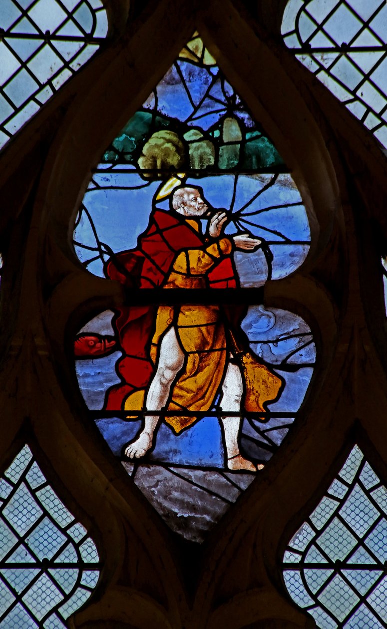 Window w21 depicting Christ gets St Peter to walk on water (detail) by French School