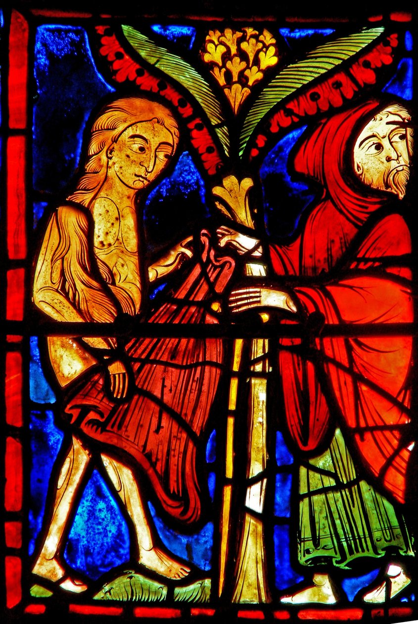 Window w21 depicting Zosimus gives St Mary the Egyptian his cloak by French School