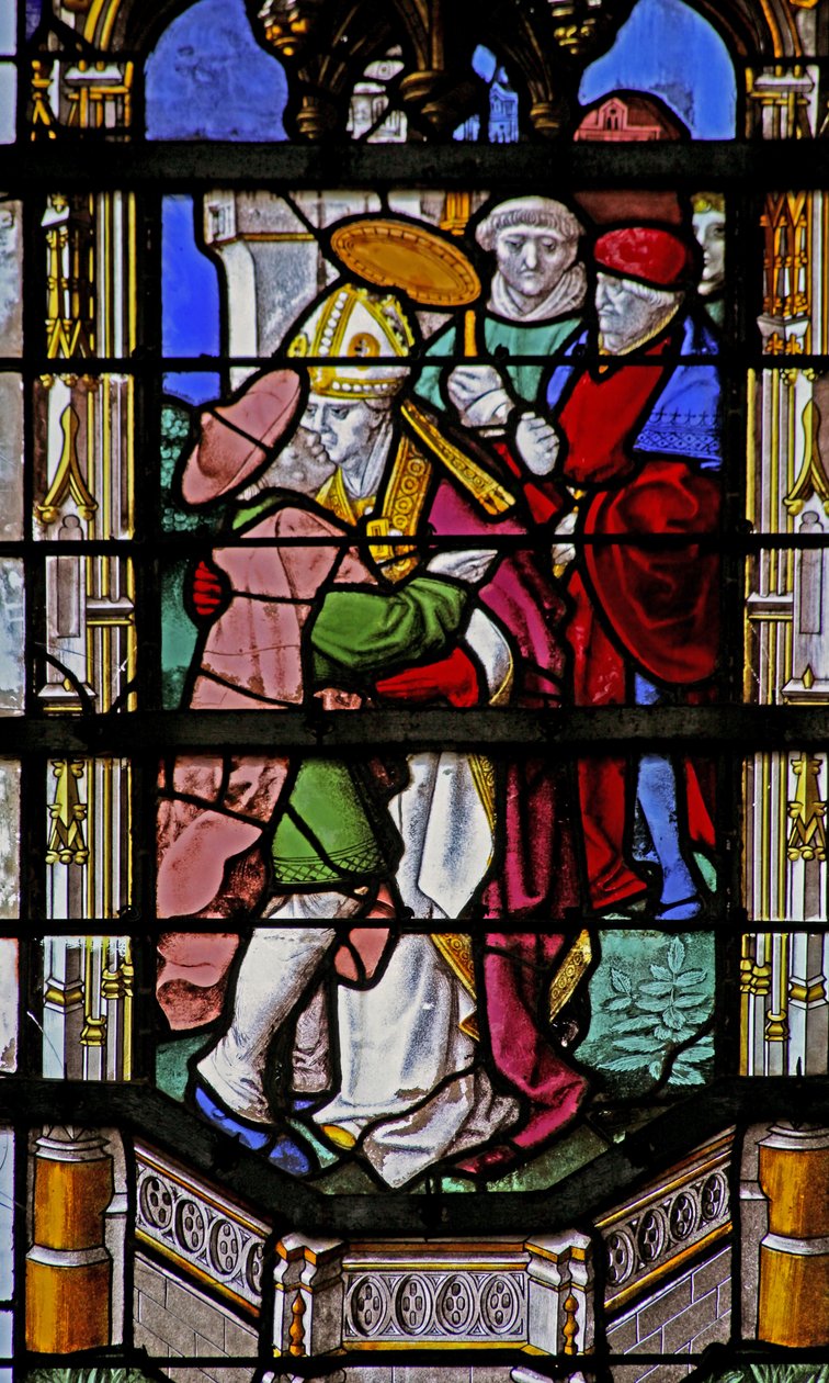Window depicting St Martin kisses a leper by French School