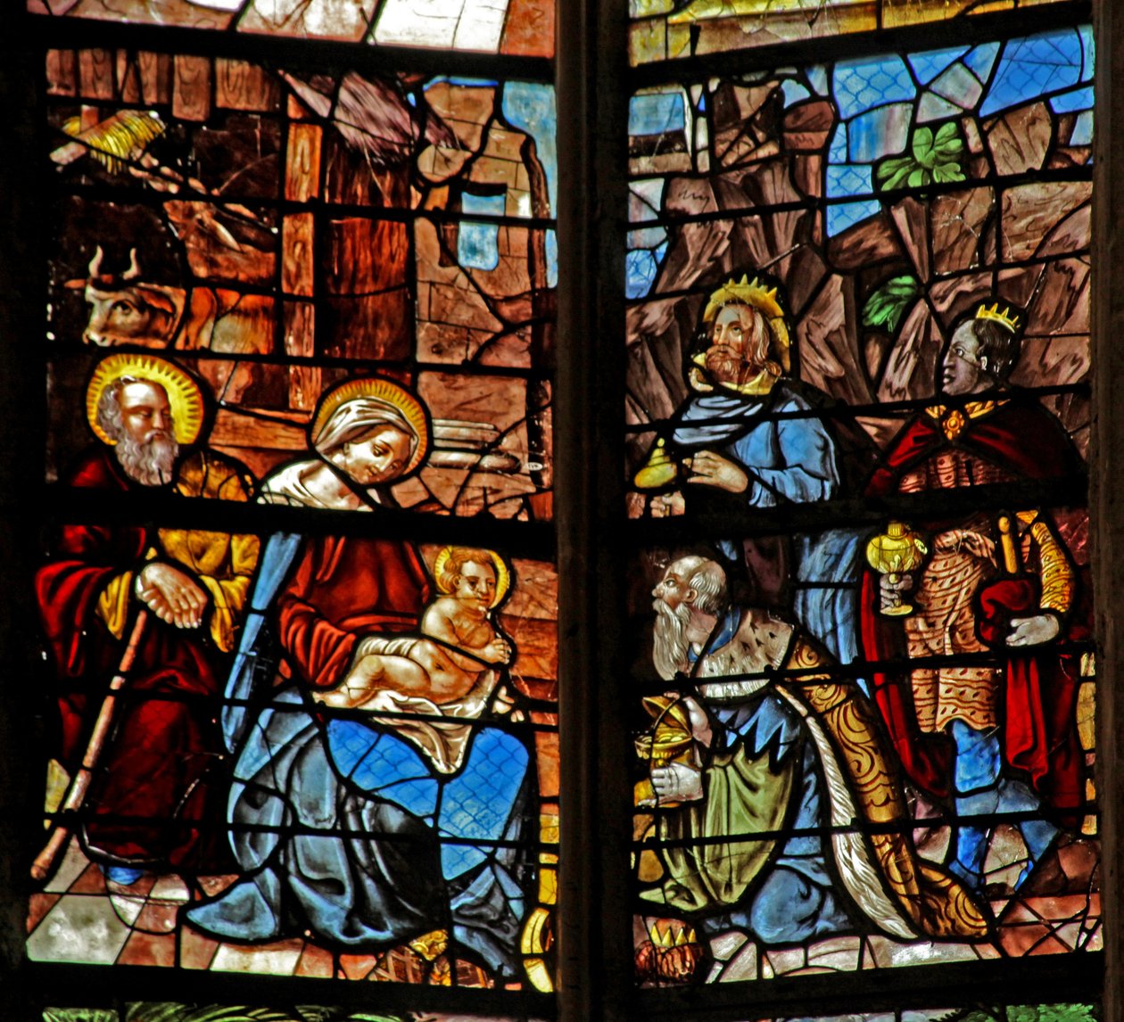 Window w2 depicting the Adoration of the Magi by French School