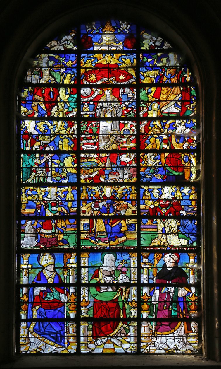 Window depicting the Litany of the Virgin and St Lubin, St John the Baptist and St Maur by French School