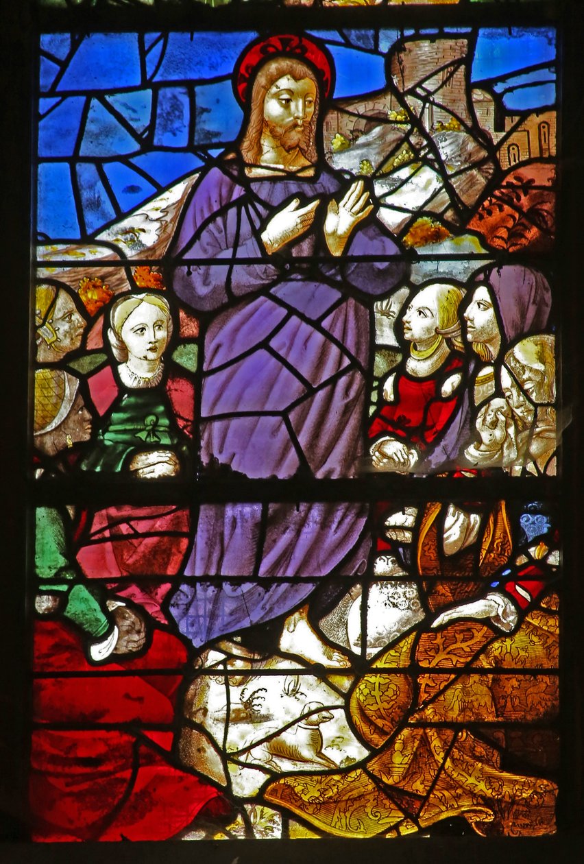 Window depicting Christ preaching by French School