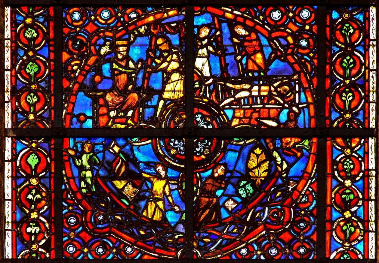 Window depicting scenes from life of St Vincent by French School