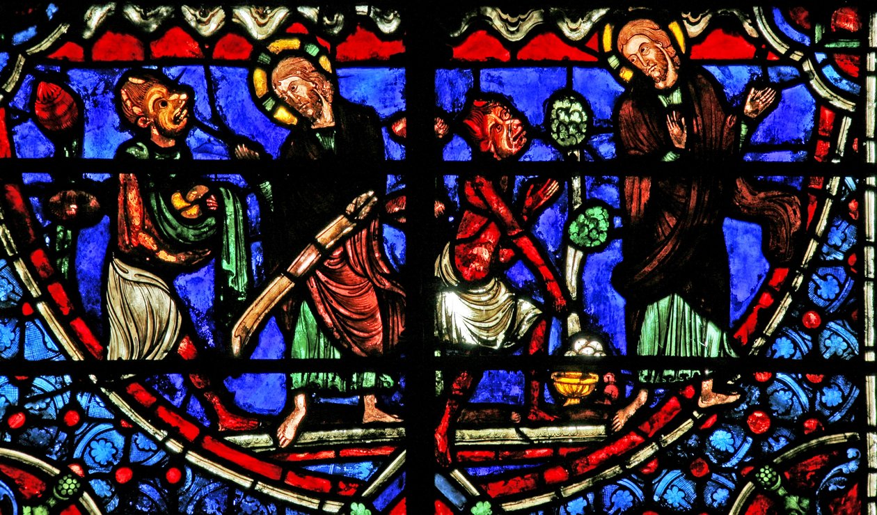 Window depicting the Temptation in the Wilderness by French School