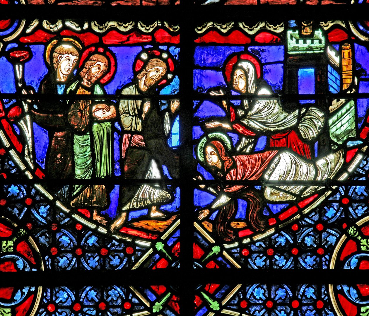 Window depicting Martha and Mary with Christ by French School