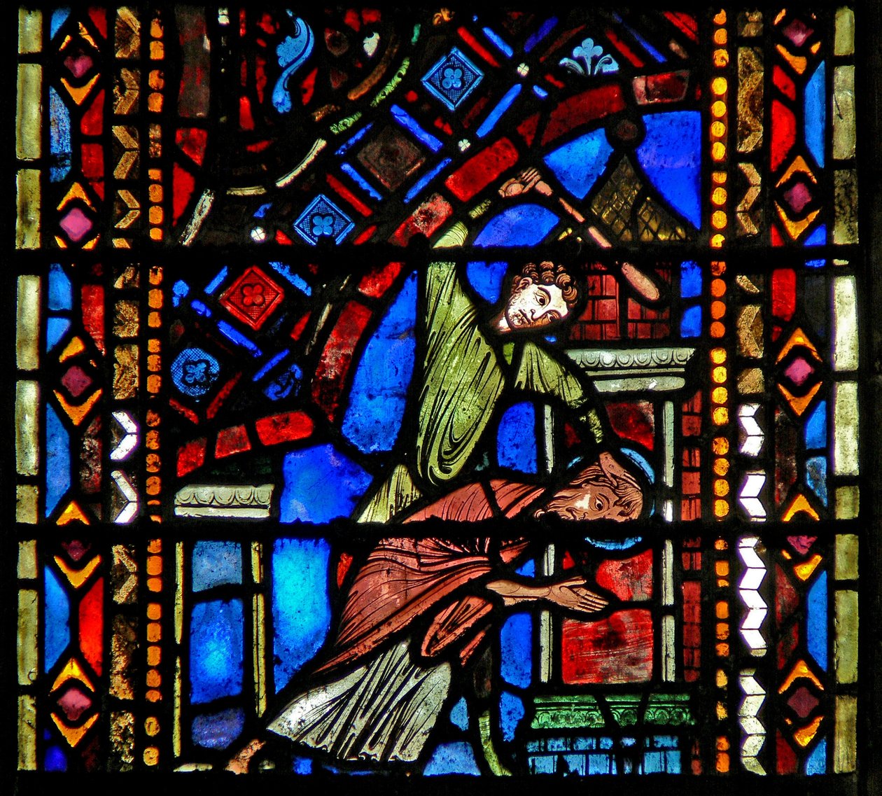 Window depicting the beating (death?) of St John the Baptist by French School
