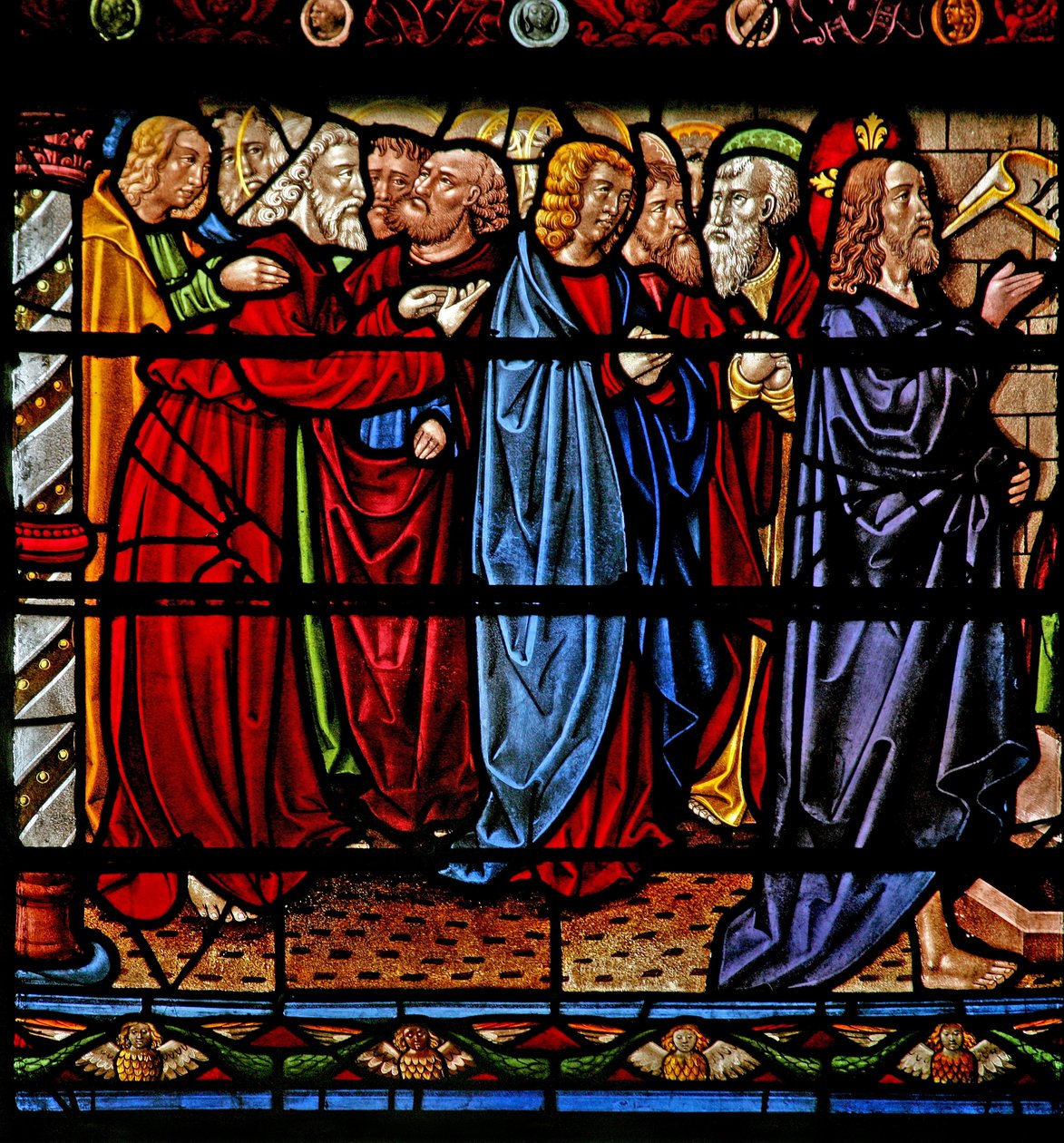 Window depicting Christ with the Apostles as Lazarus is raised from the dead by French School