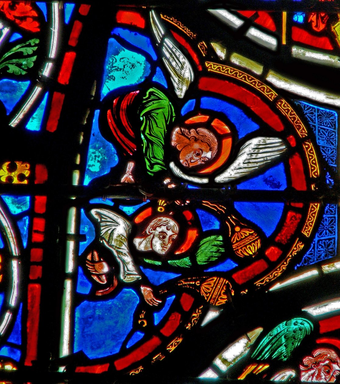 Window depicting angels with censers by French School