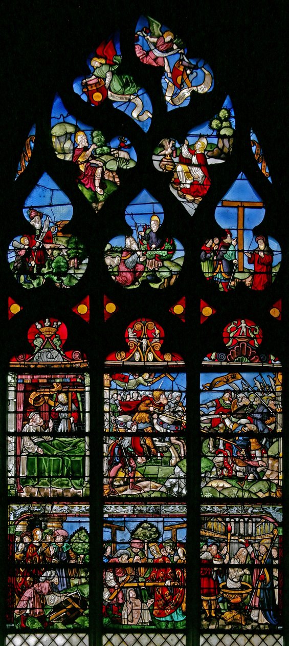 Window depicting St Helen, Constantine and the Triumph of the Cross by French School