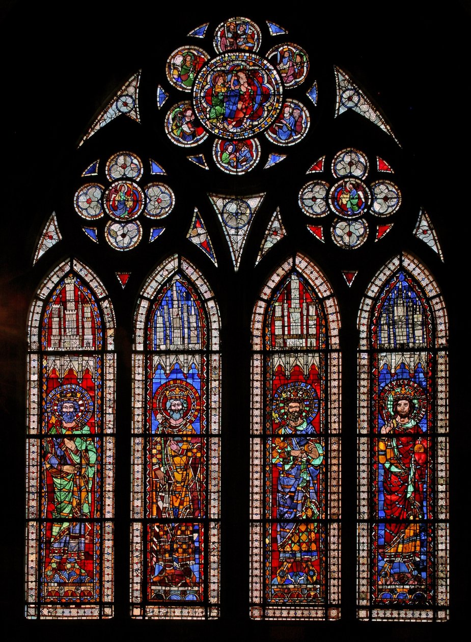 Window depicting Holy Roman Emperors: Charles Martel, Charlemagne, Pepin the Short, Louis the Fair by French School