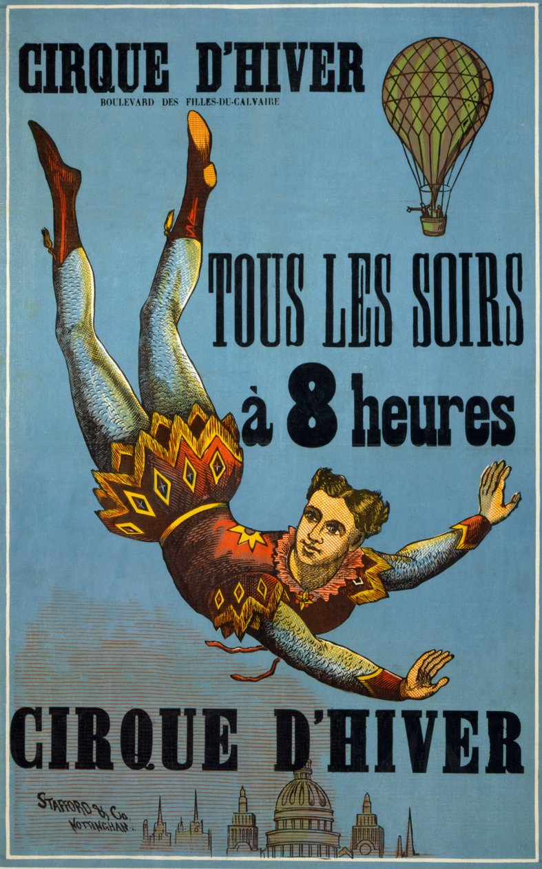 Winter Circus every night, at 8 am: Advertising poster made by Stafford Co and Nottingham, for a Cirque show at Cirque d