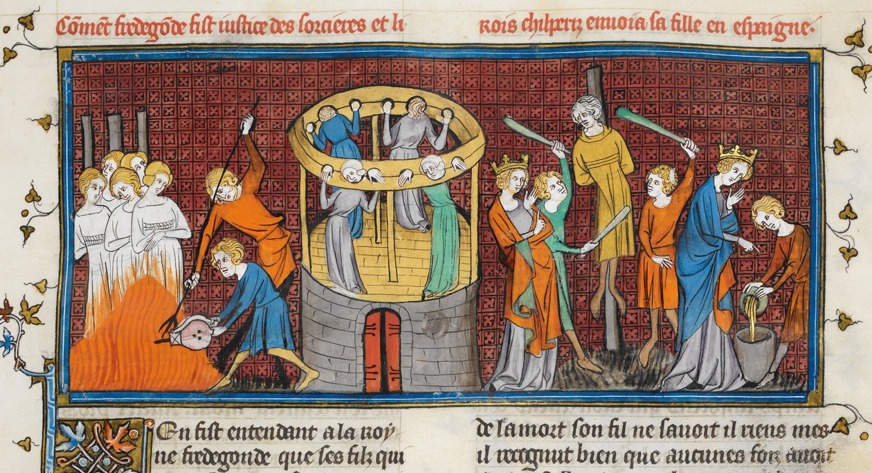Witches Burnt, from Les Grandes Chroniques de France, MS Royal 16 G VI f. 64 by French School