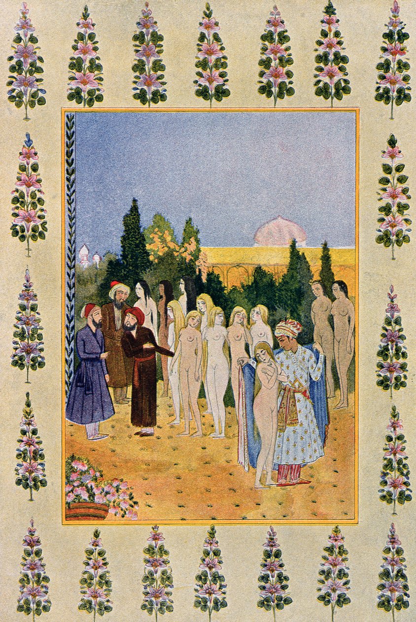 With My Cloak I Shall Protect Her Nudity, Illustration from The Arabian Nights, 1895 (Colour Engraving) by French School